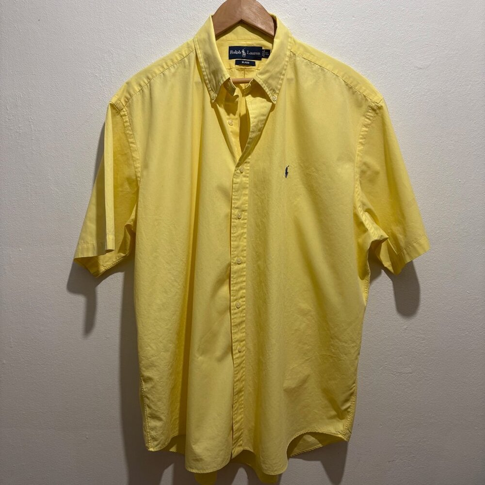 NWOT Ralph Lauren Blake short sleeve button down shirt in pale yellow poplin